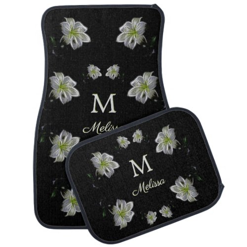 Elegant White Lilies Floral Car Floor Mat