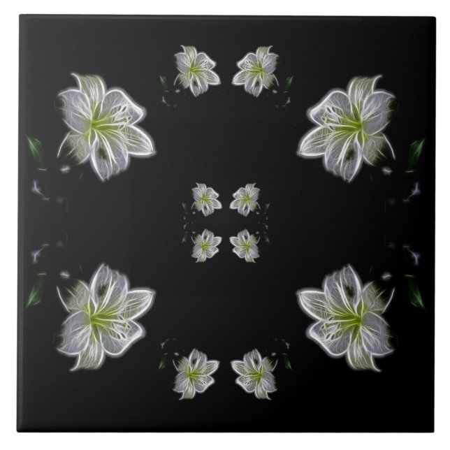 Elegant White Lilies Floral Ceramic Tile (Front)