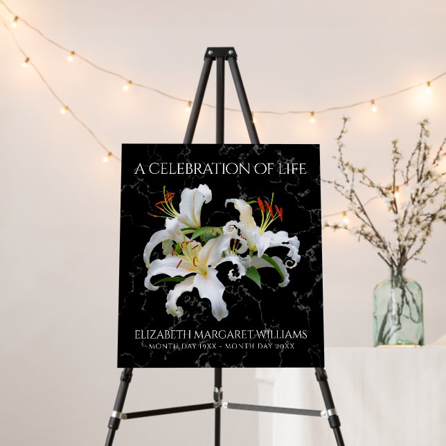 Elegant White Lilies Memorial Celebration of Life Foam Board (In Situ (Stand))