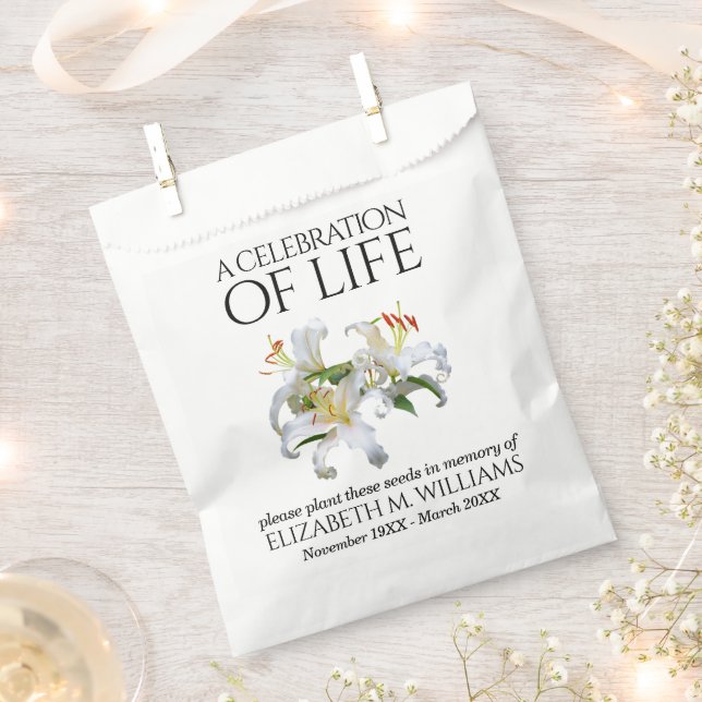Elegant White Lilies Memorial Seed Packet Favor Bag (Clipped)