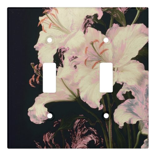 Elegant White Lilies on Black Background Floral Light Switch Cover