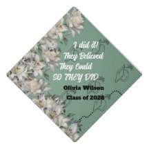 Elegant White Lilies Sage Green Graduation Cap Top