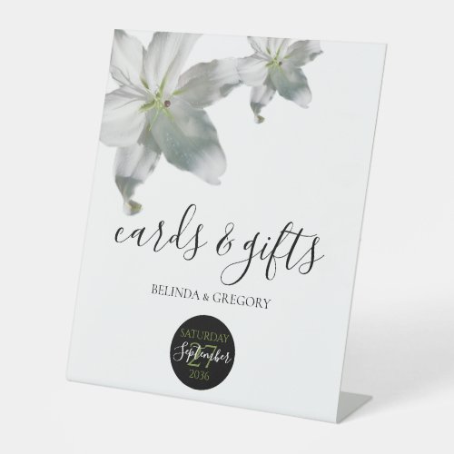 Elegant White Lilies Wedding Cards  Gifts Pedestal Sign