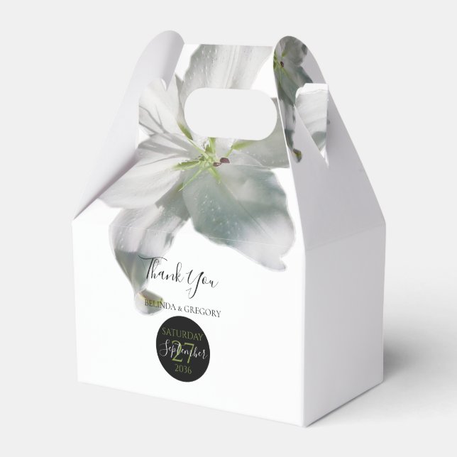 Elegant White Lilies Wedding Favor Boxes (Front Side)