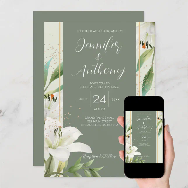 Elegant White Lilies Wedding Invitation Zazzle