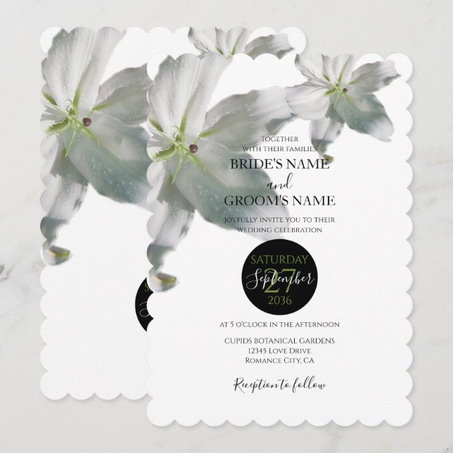 Elegant White Lilies Wedding Invitations (Front/Back)