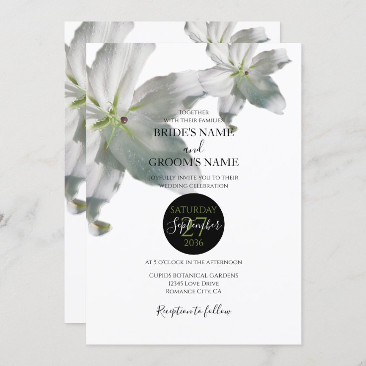 Elegant White Lilies Wedding Invitations | Zazzle