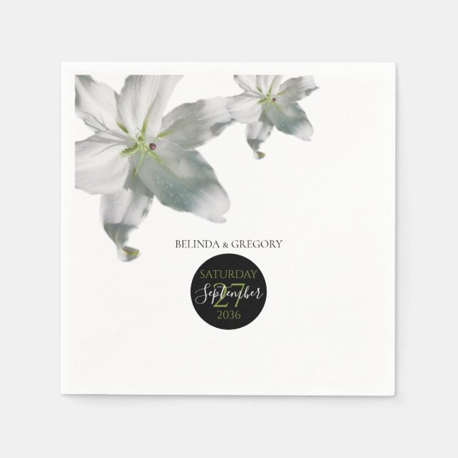Elegant White Lilies Wedding Napkins (Front)