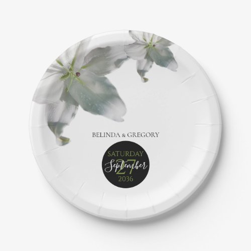 Elegant White Lilies Wedding   Paper Plates