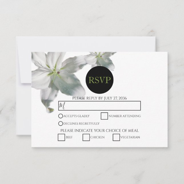 Elegant White Lilies Wedding RSVP Cards (Front)