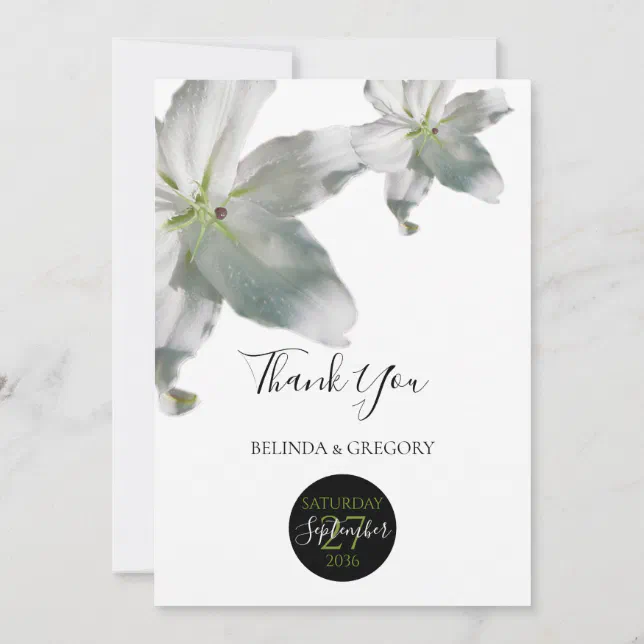 Elegant White Lilies Wedding Thank You Card | Zazzle