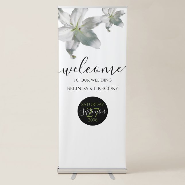 Elegant White Lilies Wedding Welcome Sign (Front)