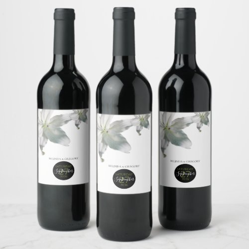 Elegant White Lilies Wedding  Wine Label