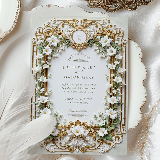 Elegant White Lilies with Faux Gold Invitation (Creator Uploaded)