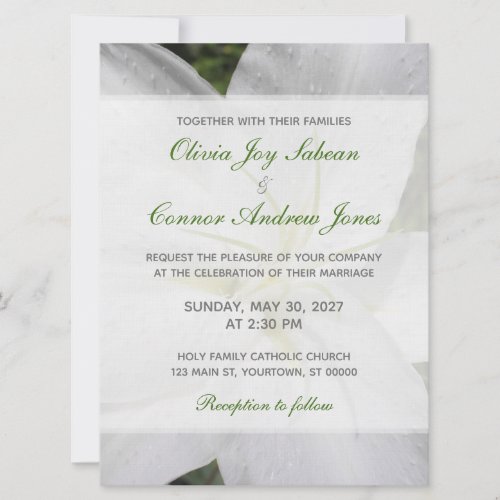 Elegant White Lily 65 x 875 Wedding Invitation