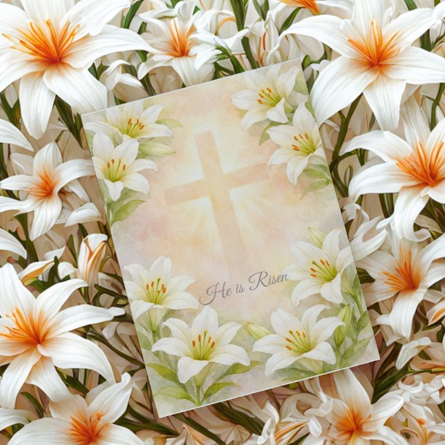 Elegant White Lily Cross Easter Christian Religion Holiday Card (Elegant White Lily Cross Easter Christian Religion Holiday Card)