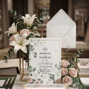 Elegant White Lily & Eucalyptus Floral Wedding Invitation