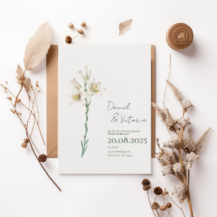 Elegant White Lily Floral Wedding Invitation