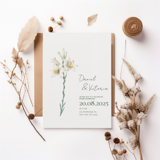 Elegant White Lily Floral Wedding Invitation