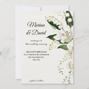 Elegant White Lily Floral Wedding Invitation