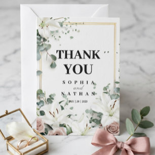 Elegant White Lily Floral Wedding Thank You Card