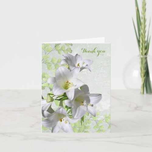 Elegant White Lily Flowers Sympathy Thank You Card