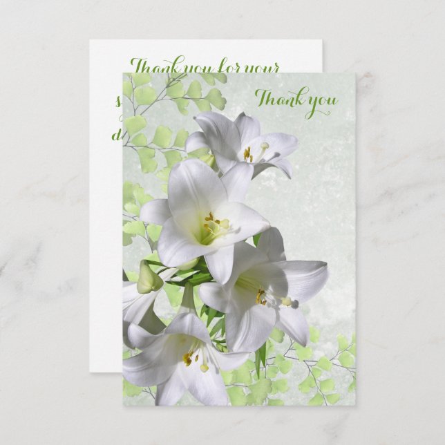Elegant White Lily Flowers Sympathy Thank You Card (Front/Back)