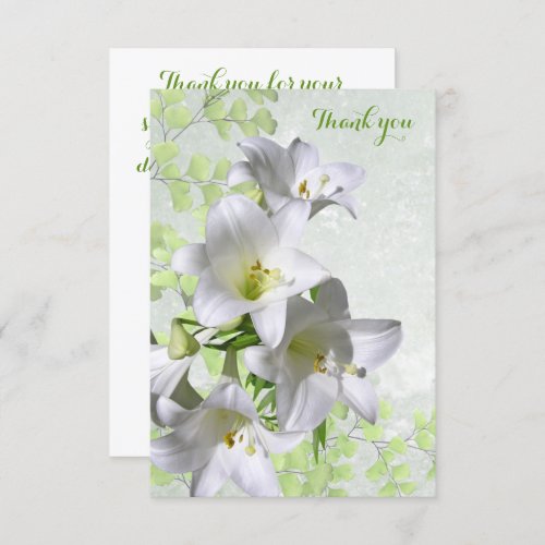 Elegant White Lily Flowers Sympathy Thank You Card