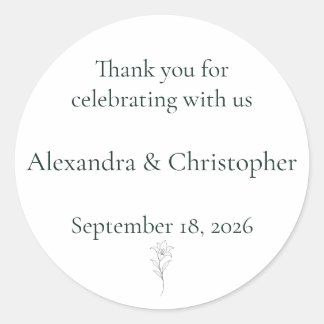 Elegant White Lily Personalized Wedding Thank You Classic Round Sticker