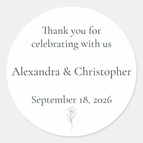 Elegant White Lily Personalized Wedding Thank You Classic Round Sticker