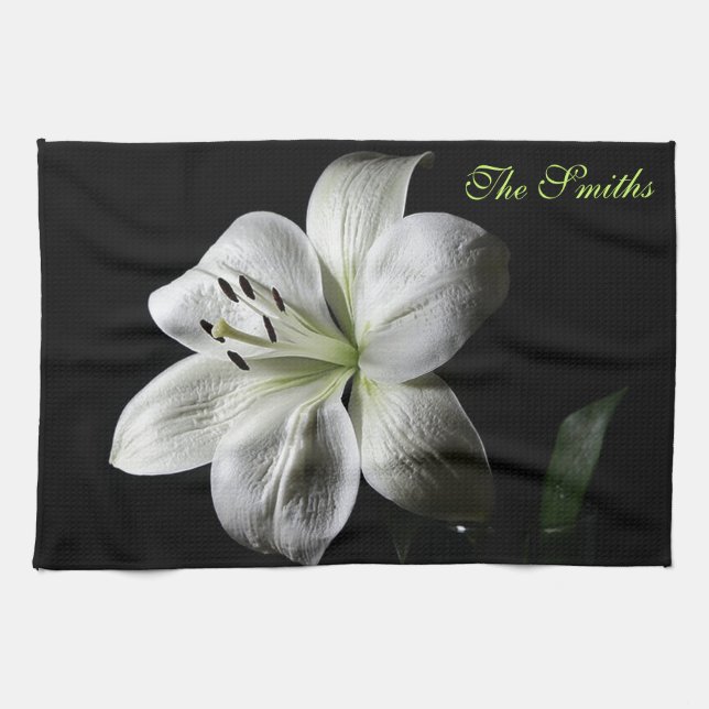Elegant White Lily Towel *Personalize* (Horizontal)