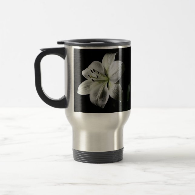 Elegant White Lily Travel Mug (Left)