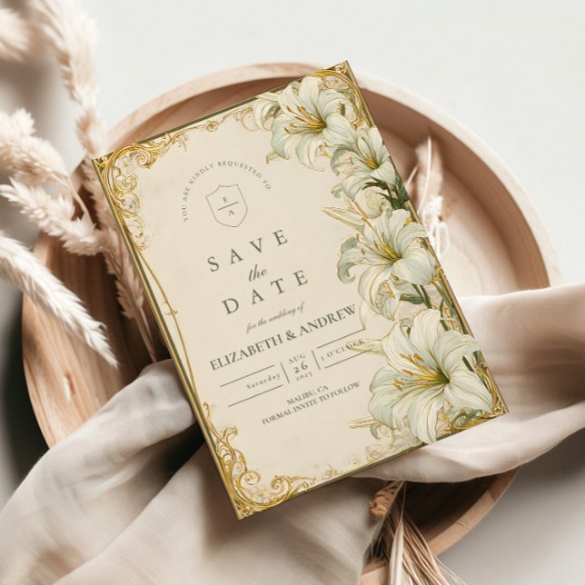 Elegant White Lily Wedding Save The Date (Creator Uploaded)