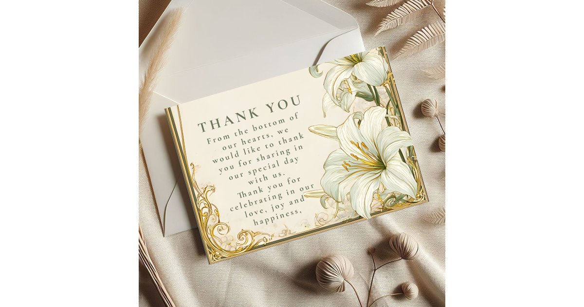 Elegant White Lily Wedding Thank You Card | Zazzle