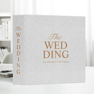 Elegant White Linen Bold Gold Wedding Typography 3 Ring Binder