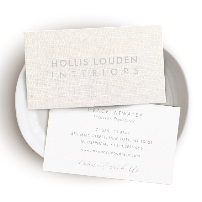 Elegant White Linen Look Professional  Business Card (Creator Uploaded)