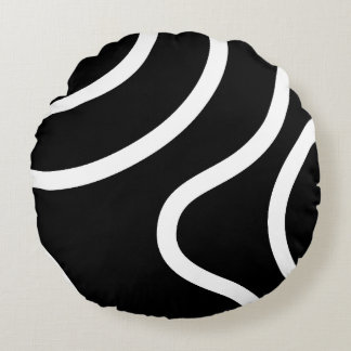 Elegant White Lines on Black Background Abstract Round Pillow