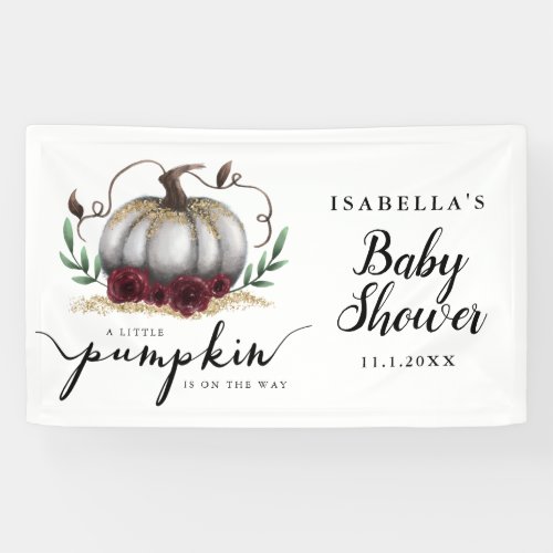 Elegant White Little Pumpkin Baby Shower Banner