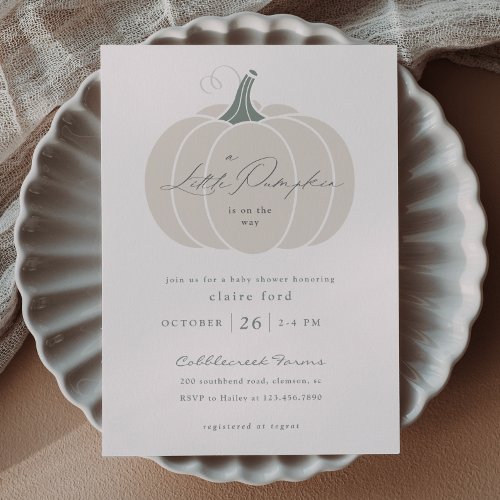 Elegant White Little Pumpkin Fall Baby Shower  Invitation