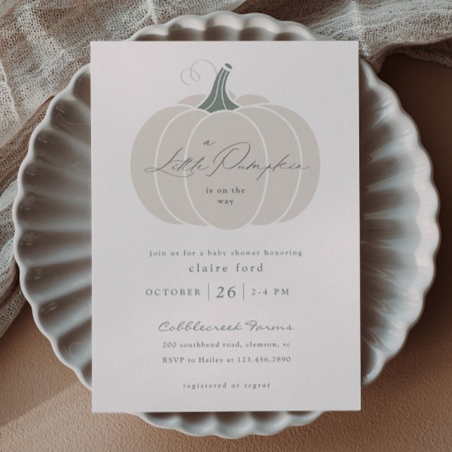 Elegant White Little Pumpkin Fall Baby Shower  Invitation (Elegant white pumpkin fall winter baby shower invitations.)