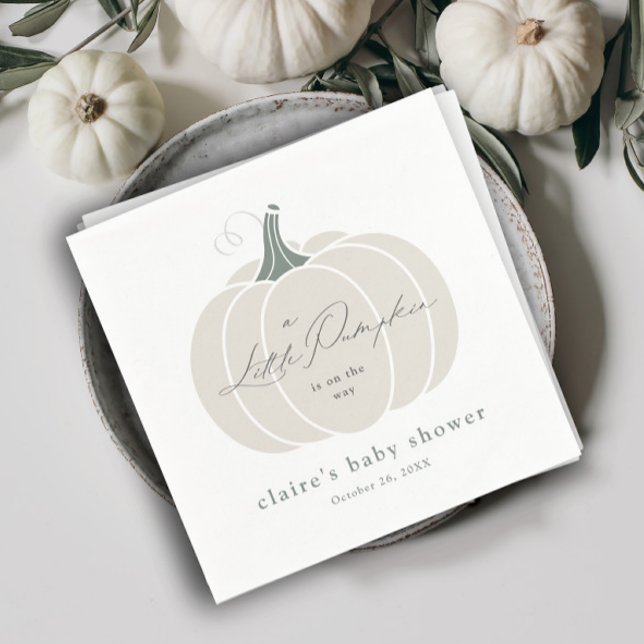 Elegant White Little Pumpkin Fall Baby Shower  Napkins (Elegant White Little Pumpkin Baby Shower Napkins.)
