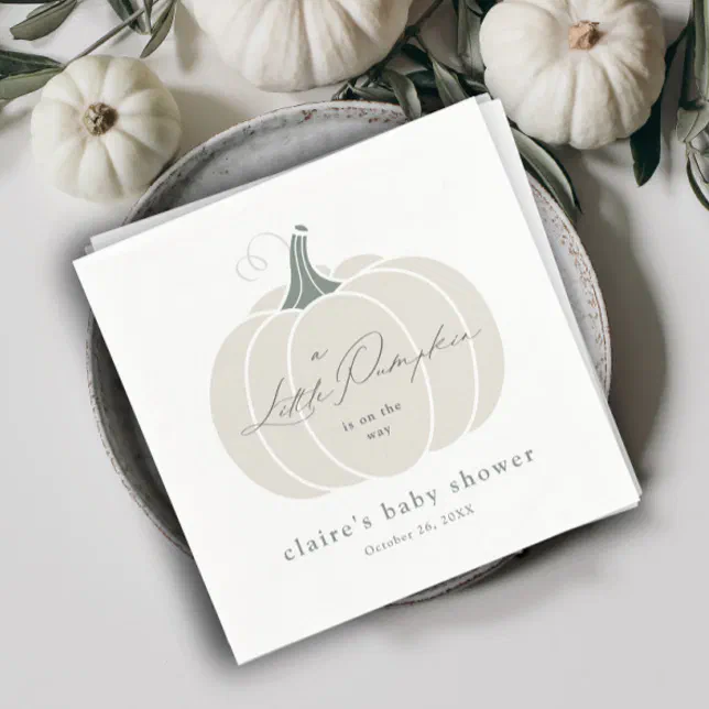 Elegant White Little Pumpkin Fall Baby Shower Napkins | Zazzle