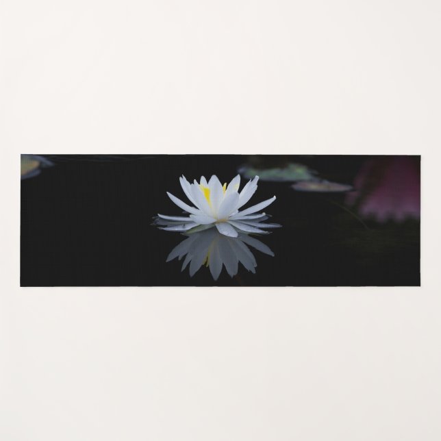 Elegant White Lotus, Black Yoga Mat (Front (Horizontal))