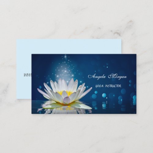 Elegant White Lotus Blue Yoga Instructor  Business Card