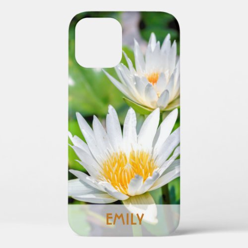 Elegant White Lotus Flower Name Personalized iPhone 12 Case