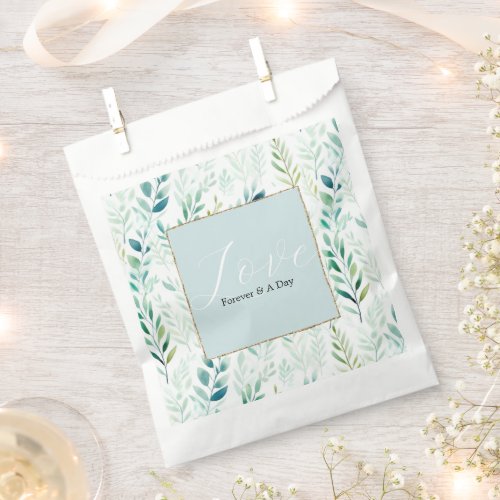 Elegant White Love Aqua Mint Leaves Wedding Favor Bag