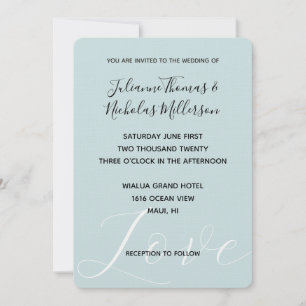 Elegant White Love Aqua Mint Wedding Invitation