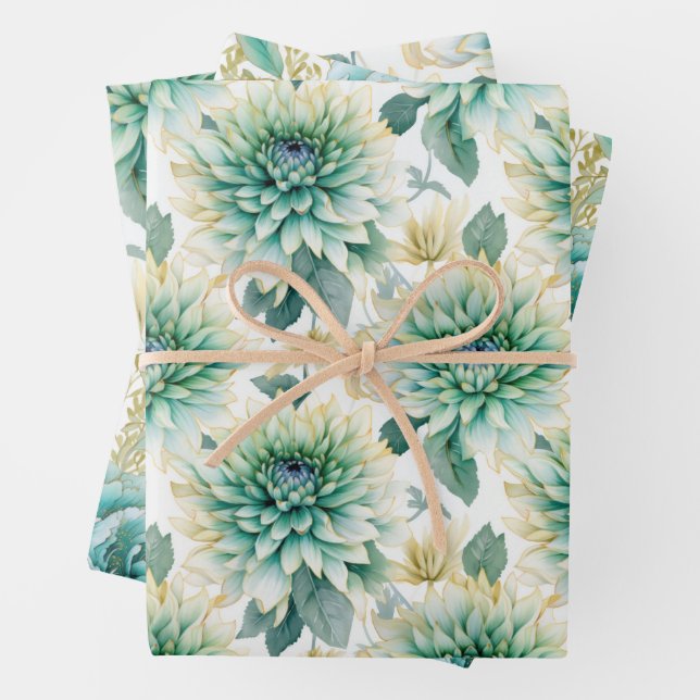 Elegant White Love Aqua Mint Wedding Wrapping Paper Sheets (In situ)
