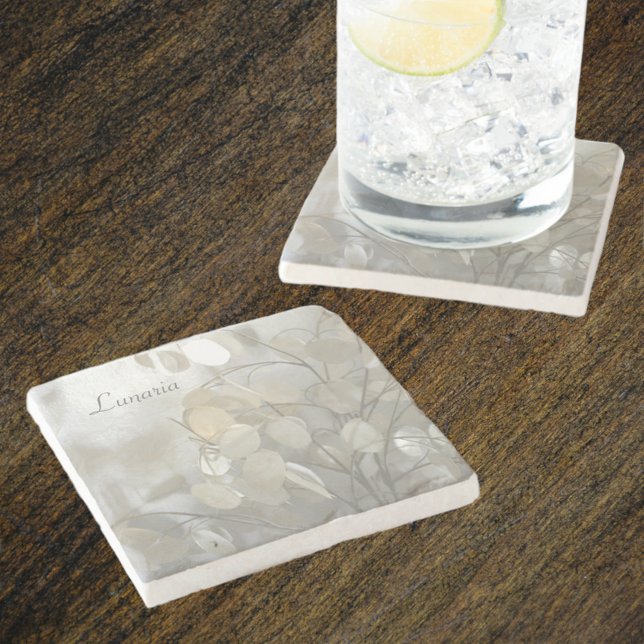 Elegant White Lunaria Silver Dollar Natural Stone Coaster (Creator Uploaded)