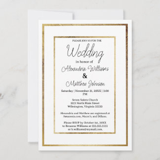 Elegant white luxury gold glamour Wedding Invitation